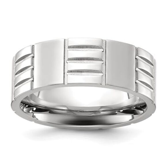 Kazi Luxury Chisel Titanium Brushed and Polished Grooved 8mm Band - Picture 6 of 9